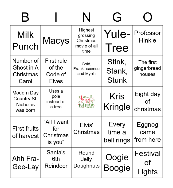 WISE Seattle Holiday Bingo Card