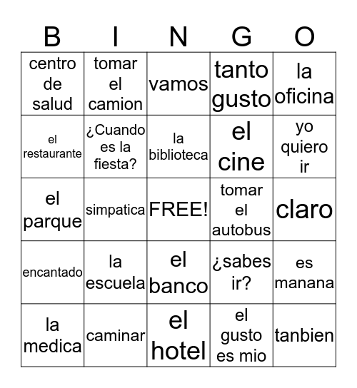 ¿Adonde vamos en la ciudad? Bingo Card