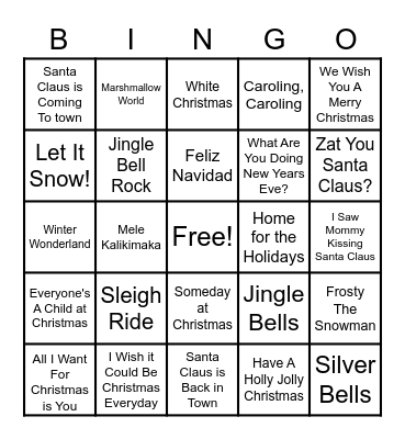 Christmas Songs Bingo Card