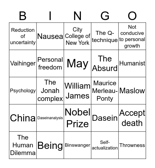 Humanistic Psychology Bingo Card