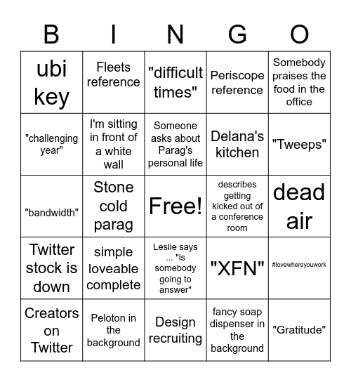 Twitter Buzzword Bingo Card