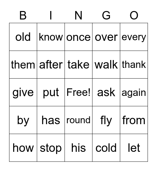 Grade  One 1 sight words Bingo Card