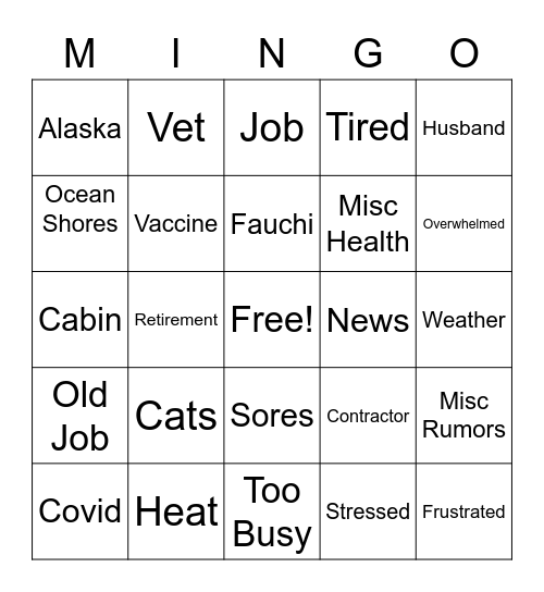 MINGO Bingo Card
