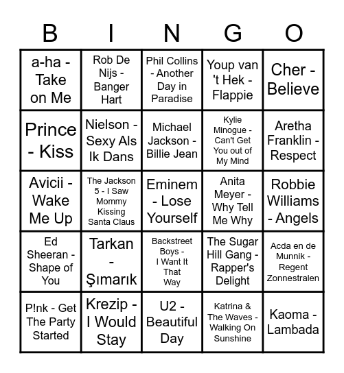 Muziek Bingo Kerst Bingo Card