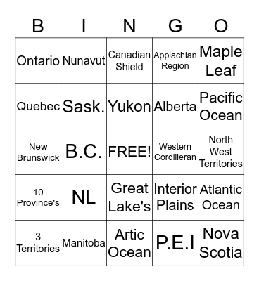 Facts About Canada Bingo Card