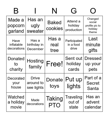 Frontline Holiday Bingo 2021 Bingo Card