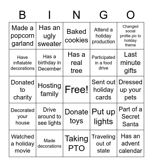 Frontline Holiday Bingo 2021 Bingo Card