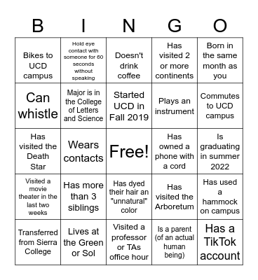 TRC's Open House Human Bingo Card