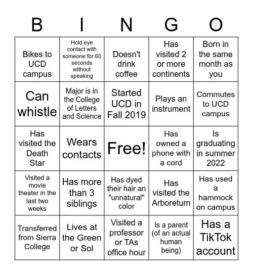 TRC's Open House Human Bingo Card