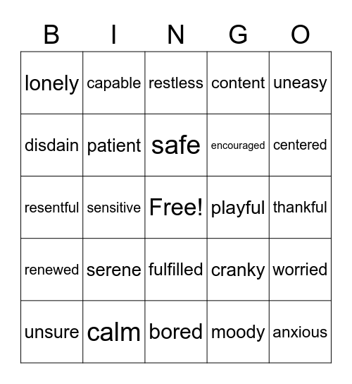 Feeling's Bingo Card