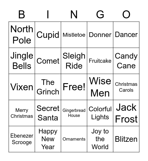 Safety Christmas Bingo Card