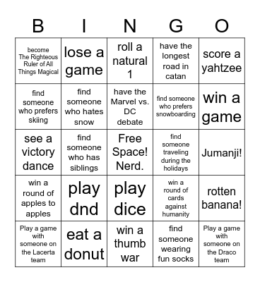 Nerd Night Bingo Card
