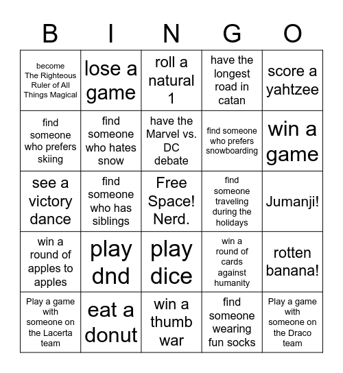 Nerd Night Bingo Card