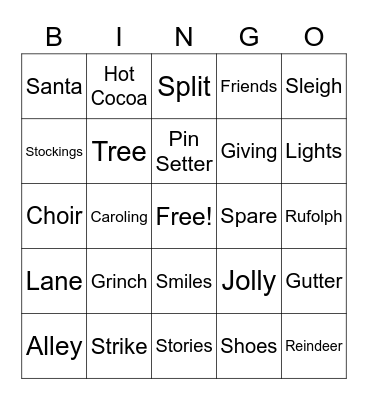 Holiday Bowling Party Bingo Card