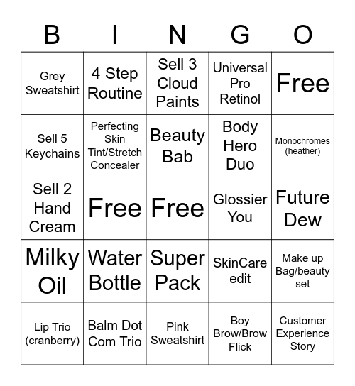 Glossier Bingo Showdown Bingo Card