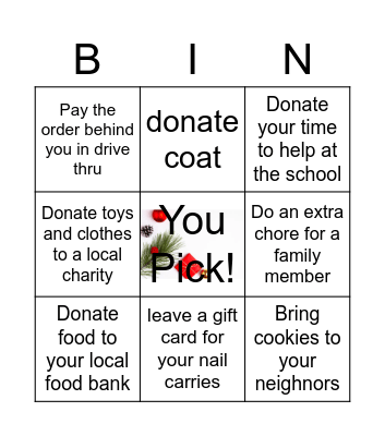 Christmas Kindness BINGO Card