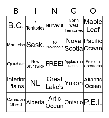 Facts About Canada Bingo Card