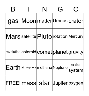 Solar System II Bingo Card