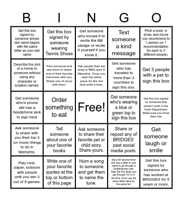 BRIDGES Bingo Card