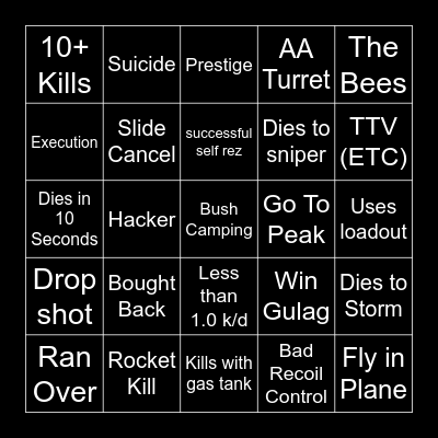 Warzone Pacific Bingo Card