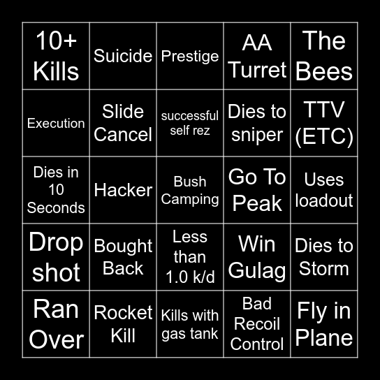 Warzone Pacific Bingo Card