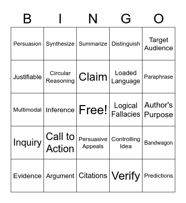 Unit 3 Vocabulary: Public Service Announcement Bingo Card