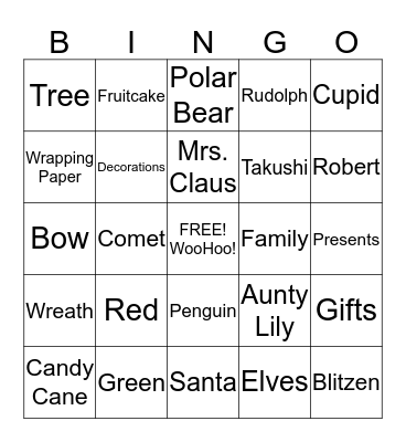 Christmas Party 2012  Bingo Card