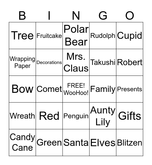 Christmas Party 2012  Bingo Card