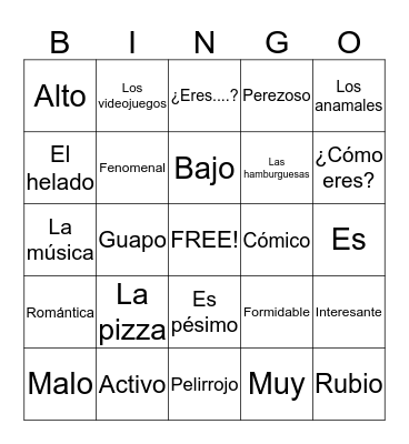 Describing Things Chapters 1 and 2 Bingo Card