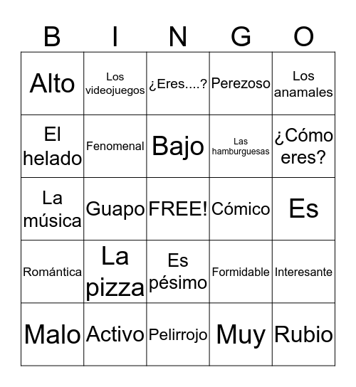 Describing Things Chapters 1 and 2 Bingo Card