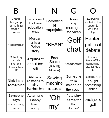 Gavey Family Christmas Bingo Card