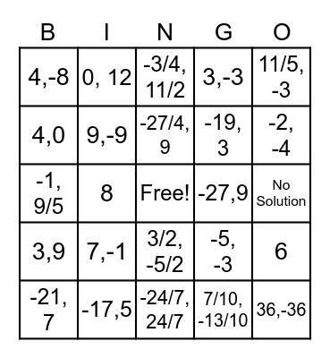 Solving Absolute Value Equations Bingo Card