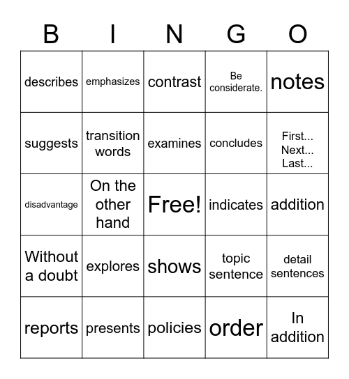 G4/5 ENGLISH 3D HOMEWORK DECEMBER Bingo Card