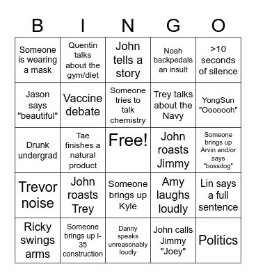 W6 Party Bingo Card