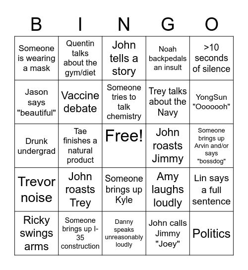 W6 Party Bingo Card