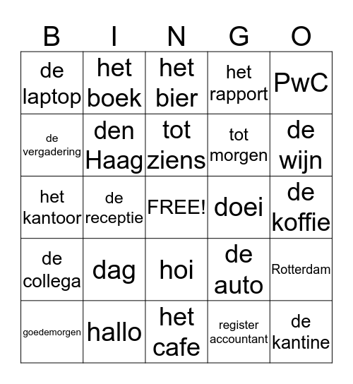 Groeten (greetings) Bingo Card