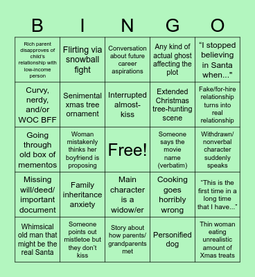 Cheezy Xmas Movie Bingo Card