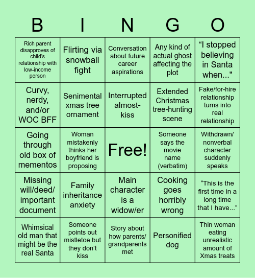 Cheezy Xmas Movie Bingo Card