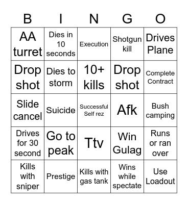 Warzone pacific bingo Card
