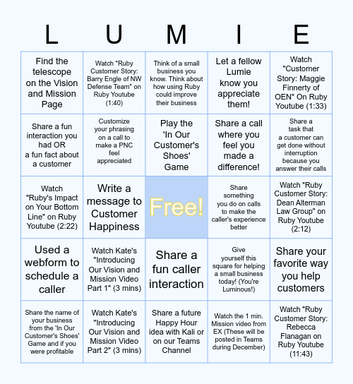 Luminous Bingo- The Next Level Bingo Card