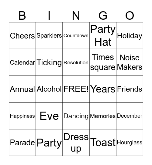 Happy New Year Bingo Card