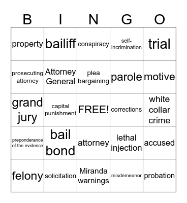 Criminal Justice Bingo Card