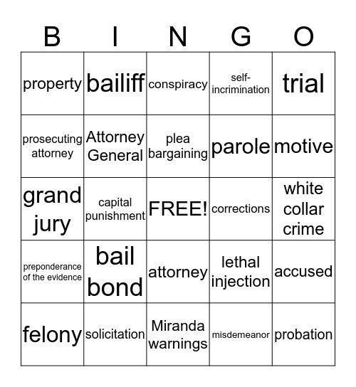 Criminal Justice Bingo Card