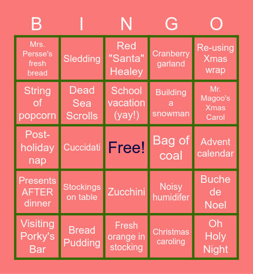 Aversa old time Christmas Bingo Card