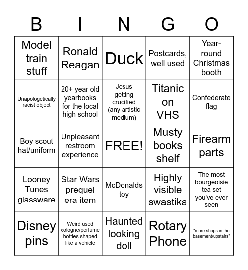 Ye Olde Antique Shoppe Bingo Card