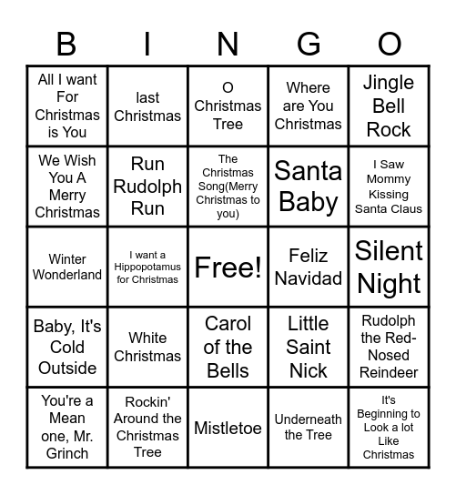 Christmas Music Bingo Card