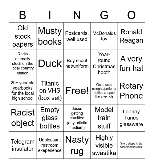 Ye Olde Antique Shoppe Bingo Card