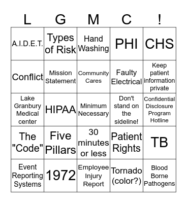 Orientation Bingo Card