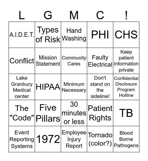 Orientation Bingo Card