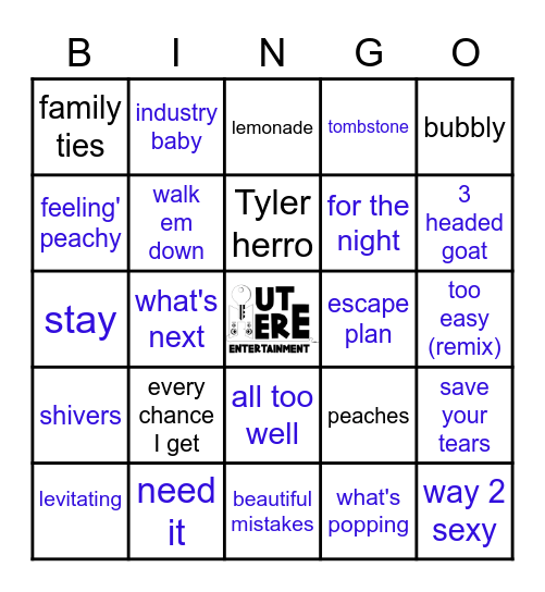 Today's Hip Hop Bingo Card